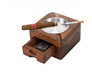 Wholesale Wooden Square Ashtray with Cigar Accessories Drawer - Ideal for Bars & Lounges