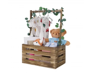 Wholesale Wooden Baby Shower Crate, Storage Basket with Handle, Newborn Welcome Gift Basket