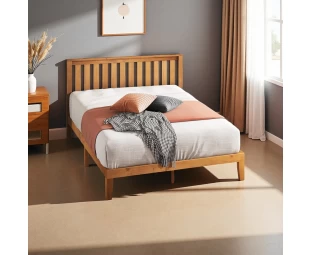 Wholesale Solid Wood Platform Bed with Headboard, Wood Slat Support
