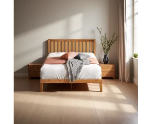 Wholesale Solid Wood Platform Bed with Headboard, Wood Slat Support