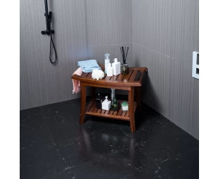Wholesale Bamboo Shower Bench Stool with Storage Shelf for Indoor