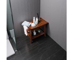 Wholesale Bamboo Shower Bench Stool with Storage Shelf for Indoor