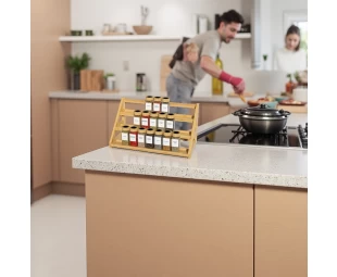 Custom Bamboo Tiered Spice Rack Kitchen Countertop Spice Shelf Organizer for Pantry