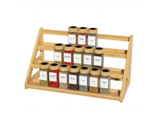 Custom Bamboo Tiered Spice Rack Kitchen Countertop Spice Shelf Organizer for Pantry