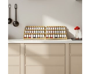 Custom Bamboo Tiered Spice Rack Kitchen Countertop Spice Shelf Organizer for Pantry