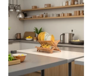 Wholesale 2-Tier Bamboo Dish Drying Rack with Foldable Space-Saving Design