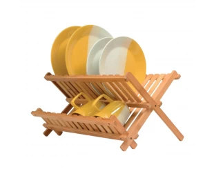 Wholesale 2-Tier Bamboo Dish Drying Rack with Foldable Space-Saving Design