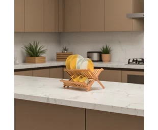 Wholesale 2-Tier Bamboo Dish Drying Rack with Foldable Space-Saving Design