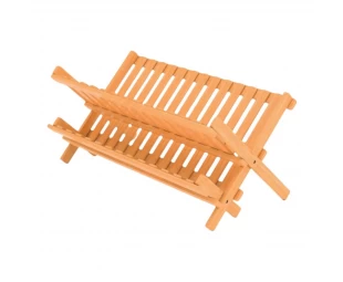Wholesale 2-Tier Bamboo Dish Drying Rack with Foldable Space-Saving Design