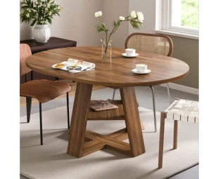 Wholesale Modern Kitchen Extendable Round Wooden Dining Table with Storage Shelf