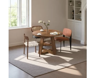 Wholesale Modern Kitchen Extendable Round Wooden Dining Table with Storage Shelf