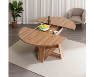 Wholesale Modern Kitchen Extendable Round Wooden Dining Table with Storage Shelf