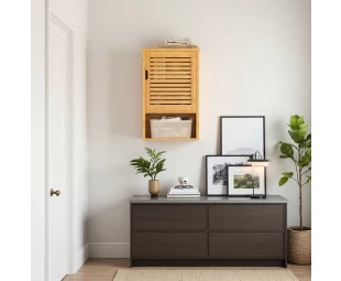 Wholesale Bamboo Wall Mounted Storage Cabinet with Single Door and Adjustable Inner Shelf