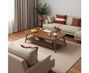 Custom Wooden Coffee Table 2 Tier Center Table with Storage Shelf for Home Use