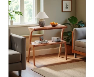 Customized Modern Solid Wood End Table Narrow Sofa Side Table with Storage Shelves