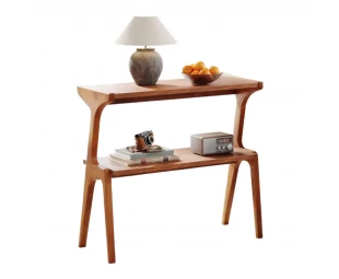 Customized Modern Solid Wood End Table Narrow Sofa Side Table with Storage Shelves