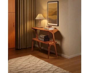 Customized Modern Solid Wood End Table Narrow Sofa Side Table with Storage Shelves