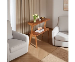 Customized Modern Solid Wood End Table Narrow Sofa Side Table with Storage Shelves