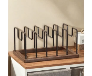 Solid Walnut Wood Pots and Pans Organizer Rack for Countertop or inside Cabinet