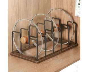 Solid Walnut Wood Pots and Pans Organizer Rack for Countertop or inside Cabinet