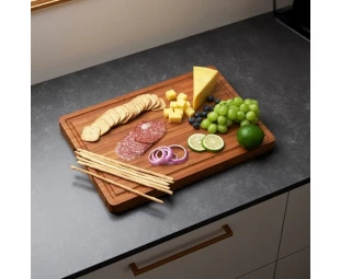 Wholesale Bamboo Wood Cutting Board with Side Handles and Juice Grooves