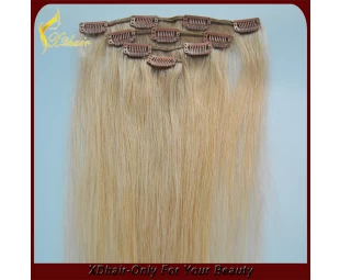 100% Virgem Remy Cabelo Liso preço de fábrica grampo em extensões de cabelo humano