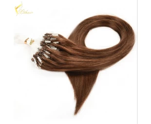 12"-24" Loops Micro Rings Beads Tipped Virgin Human Hair Extensions 1g/stand Peruvian Silky Straight Micro Ring Hair