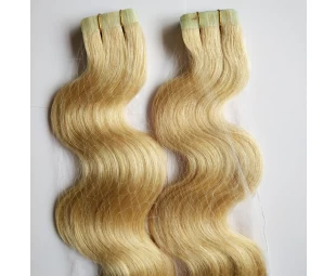 2015 precio de fábrica de la PU de la piel la extensión del pelo de la trama remy virginal cinta de pelo azul ruso