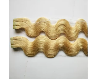 2015 precio de fábrica de la PU de la piel la extensión del pelo de la trama remy virginal cinta de pelo azul ruso