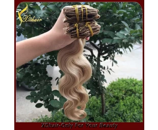 2015 hot sale brazilian virgin human hair clip in human hair extension