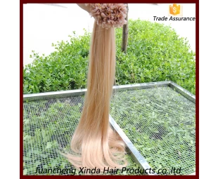 2015卸売最高品質の100％インドレミー人間の髪の毛のレミuはケラチン人間の髪の毛の拡張子を傾けます