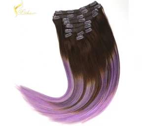 2016 Wholesale price remy top quality ombre clip in hair extensions black