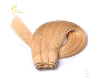 2016 wholesale alibaba full head blonde color 100% human hair weave 18inch cheap virgin peruvian hair