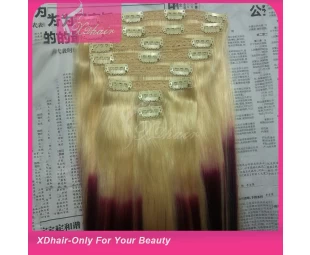 30 inch hair extension clip in Brazilian 100% virgin remy human hair balayage color clip in human hair