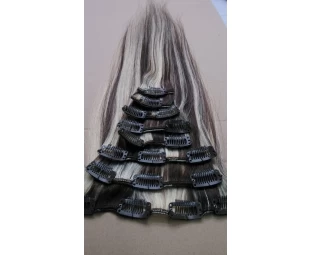 Alibaba supplier cheap 100% human hair clip in hair extension unprocessed Grey peruvian human hair clip in extensions
