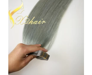 Best sales gray human hair tape weft pu skin weft hair peruvian