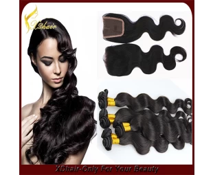 Cheap hot selling high quality Brazilian virgin remy human hair natural looking free part body wave full lace frontal closure