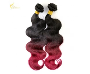 China hair factory supply ombre #1b/#99j two tone color body wavy brazilian hair weaves for women