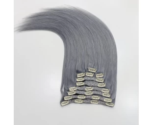 Direct Factory Price Stable Color 100% Human Hair Remy Hair grey color clip in hair extension