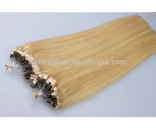 Double Drawn Blonde Color Brazilian Remy Human Hair Silk Straight Micro Ring Hair Extensions For Black Women