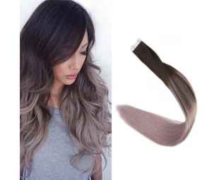 Double Drawn Virgin Brazilian hair ombre color skin weft tape hair extension and clip in hair extension