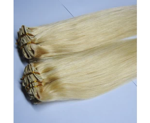 Double drawn 100% human hair extension clip hair gold blond color hair