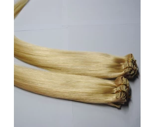 Double drawn 100% human hair extension clip hair gold blond color hair