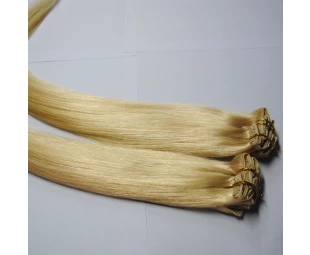 Dubbel getrokken 100% human hair extensions clip haar gouden blonde kleur haar