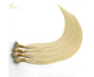 European Human Hair 7A Nano Ring Keratin Pre-Bonded Cheap #60 Real Blonde Human Hair Wholesale Bulk Hair