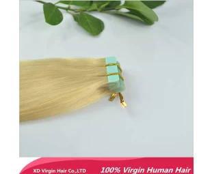 Oro rubia remy virginal del pelo de la PU cinta de trama de la piel 2.5g-3g / piece