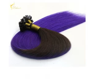 Golden Supplier Italy Keratin Glue ombre T 1b# #Blue color 100% Human Hair virgin flat tip pre bonded fusion curly extensions