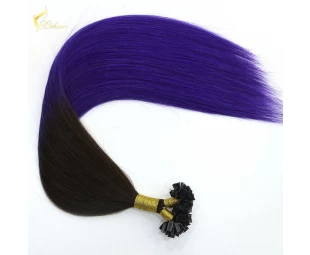 Golden Supplier Italy Keratin Glue ombre T 1b# #Blue color 100% Human Hair virgin flat tip pre bonded fusion curly extensions