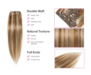 High Quality 8a Grade Full Head 100 Human Hair Piano Color Clip In Hair Extensions