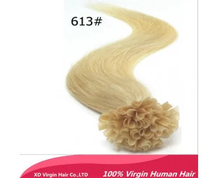 Color de alta rubia cabello humano punta del clavo virginal remy india del pelo pre unido cabello humano